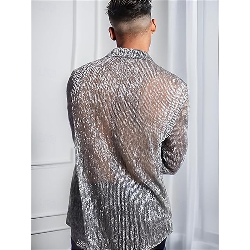 Retro Vintage 1970s Shirt Hippie Disco Shiny Metallic Fancy Dress Men's Halloween Carnival Pride Parade Pride Month Adults' Shirt Spring & Summer4