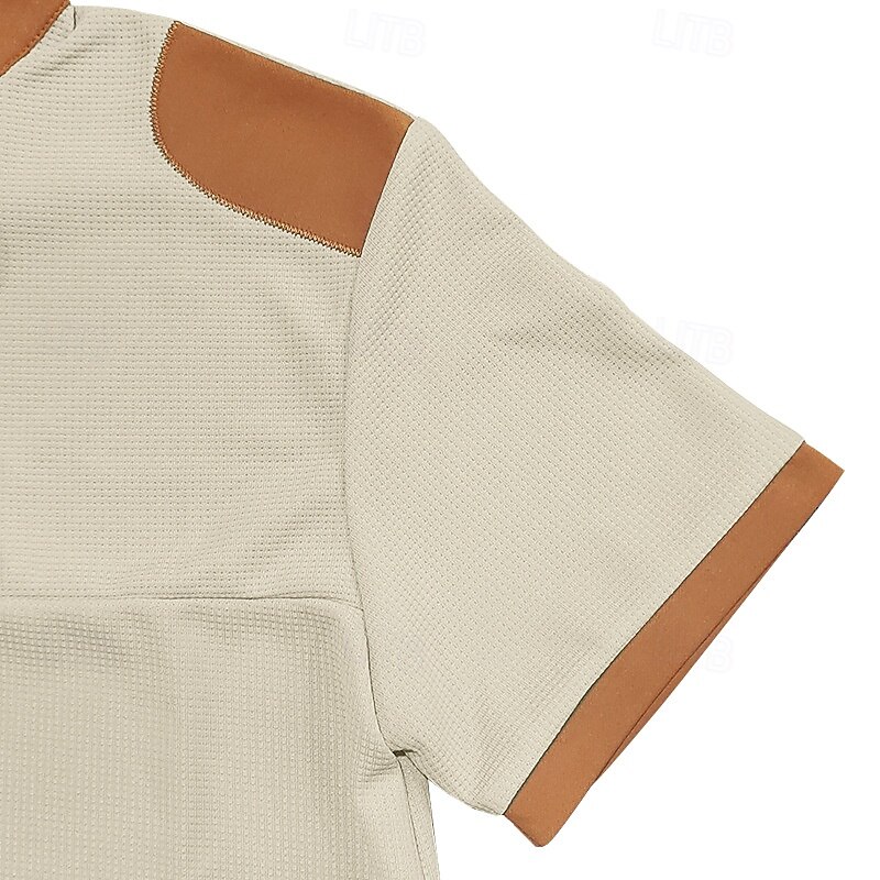 Men's Tee Short Sleeve Shirt Tee Top Short Sleeve Tied Neck Spring & Summer Color Block Plain Fashion Designer Patchwork Vacation Street Going out Black White Royal Blue Top Tee for Men4