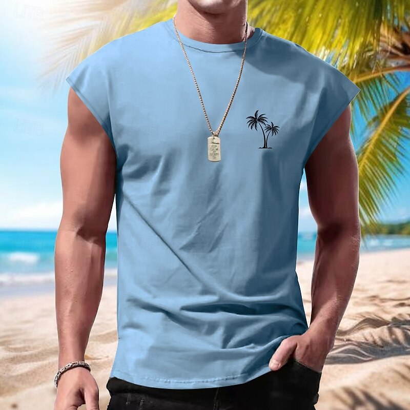 Men's Vest Top Undershirt Sleeveless Shirt Sleeveless Crewneck Spring & Summer Pattern Fashion Designer Vacation Street Going out Wine Dark Navy Army Green Top Tee for Men2