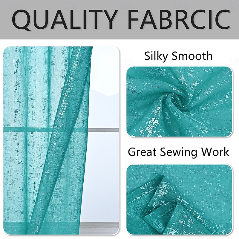 Sheer Curtain with Pattern Grommet Top Window Treatments Circle Printed Sheer for Bedroom, Turquoise Grey 1 Panel4