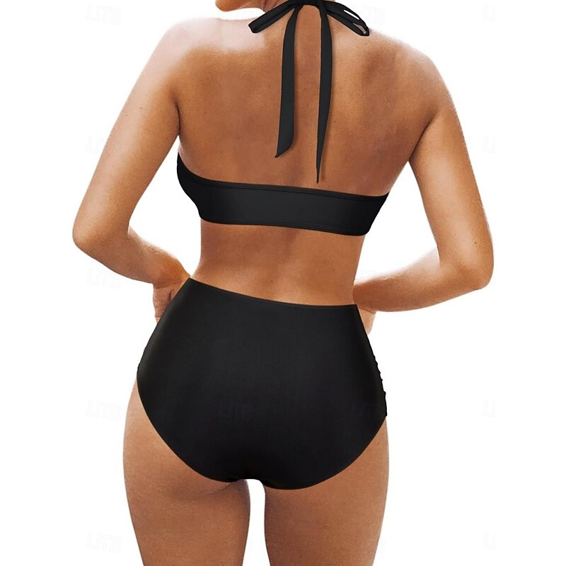 Women's Swimsuits Bikini 2 Piece Briefs Swimsuit Backless Slim Vacation Beach Wear Leopard V Neck Sleeveless Bathing Suits3