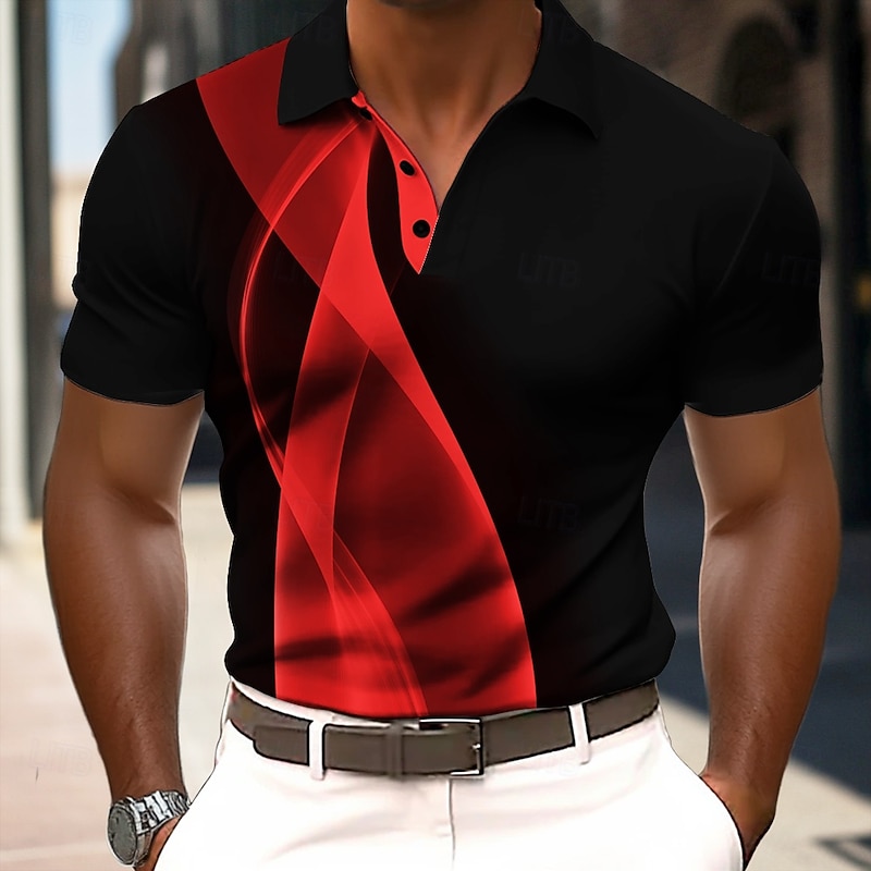 Men's Abstract Geometic Polo Short Sleeve Polo Shirts Collared Shirts Business Casual Outdoor Athleisure Daily Wear 3D Print Summer Black Yellow Red4