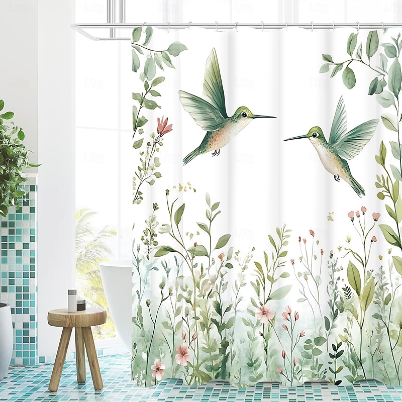 Shower Curtain with Hooks 180cm*180cm(70"*70") Polyester Machine Washable Waterproof Tropical Bird Flowers Leaf Plant Simple Pattern3