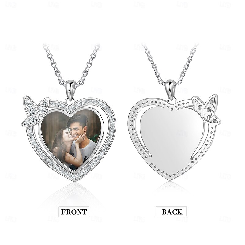 Personalized Heart Butterfly Necklace Custom Photo Gift for Her, Unique Pendant for Girlfriend Wife Mom, Mother's Day Valentine's Birthday Anniversary Present, Elegant Jewelry for Daily Wear and Special Occasions