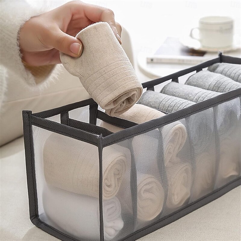 3 Pack Socks Underwear Drawer Organizer Storage, Foldable Fabric Closet Dividers for Bras, Panties, Ties, Lingerie, Wardrobe Storage Bins for Drawers and Shelves4