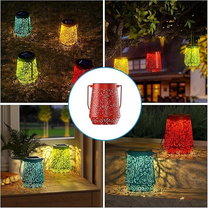 Solar Lanterns Iron Hollow Landscape Decorative Lamp Garden Courtyard Decorative Lamp Balcony Window Atmosphere Outdoor Night Light  1PC4