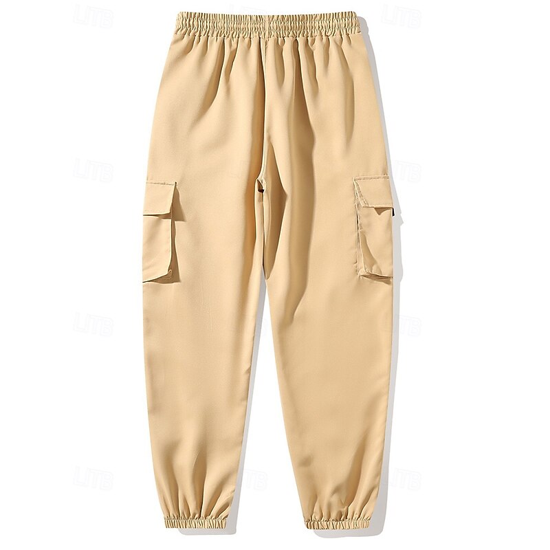 Men's Cargo Pants Trousers Elastic Waist Multi Pocket Plain Quick Dry Wearable Full Length Daily Casual Black Light Green3