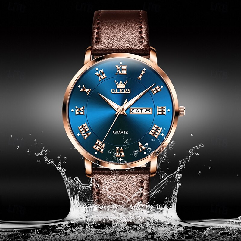 OLEVS 2920 Watch Men Original Leather Strap Waterproof Luminous Dual Calendar Classic Simplicity Fashion Quartz Men's Wristwatch3