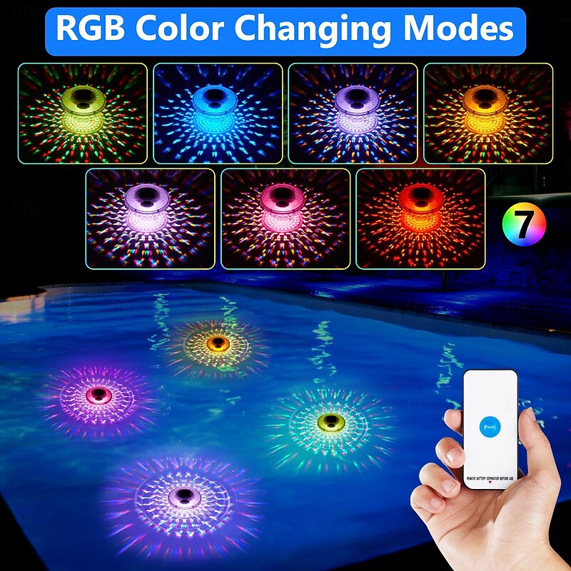1 Pc Outdoor Waterproof Solar RGB Pool Chlorine Floater Remote Control for Colorful Variable Light Floating Light Fountain Pool Water Float Light3