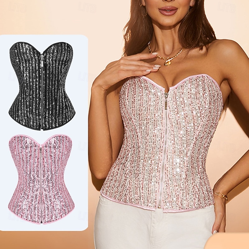 Rococo Overbust Corset Masquerade Overbust Corset Cosplay Sequins Tummy Control Push Up Fancy Dress Women's Royal Masquerade Party Carnival of Venice Adults' Corset