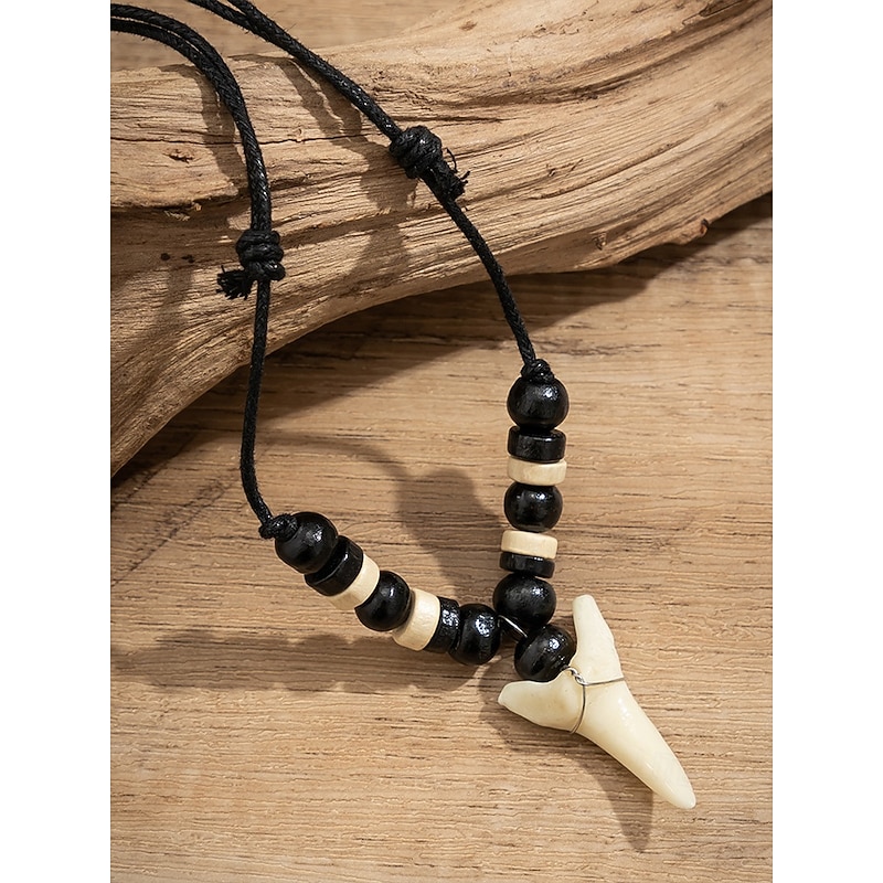 Men's Shark Tooth Pendant Necklace – Handmade Tribal Style Beaded Surfer Jewelry with Adjustable Rope Cord for Beach, Vacation & Casual Wear3