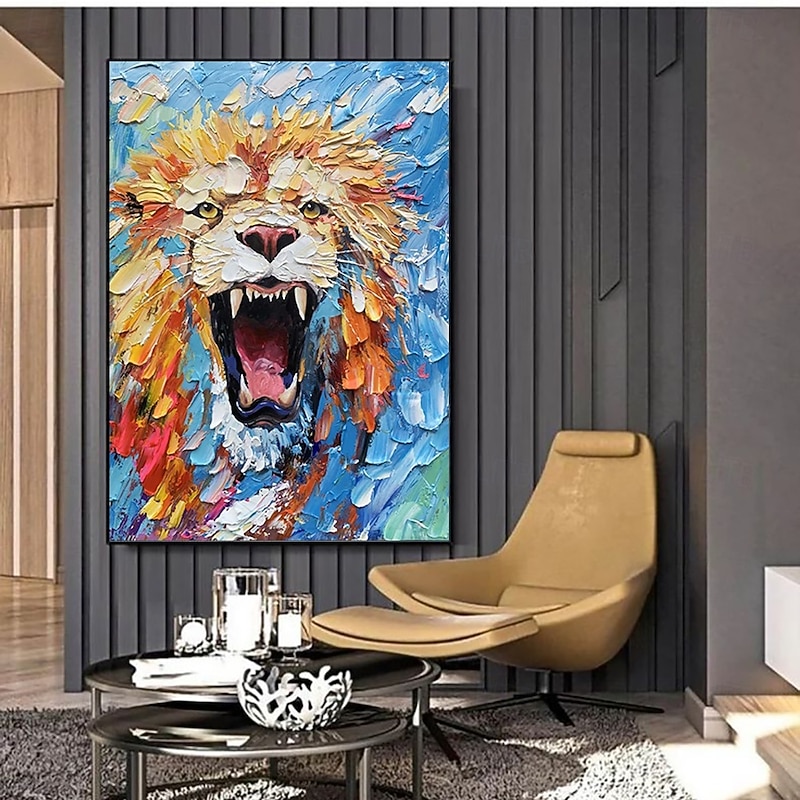 Handmade Oil Painting Canvas Wall Art Decoration Animal Abstract Fierce Lion  for Home Decor Rolled Frameless Unstretched Painting2