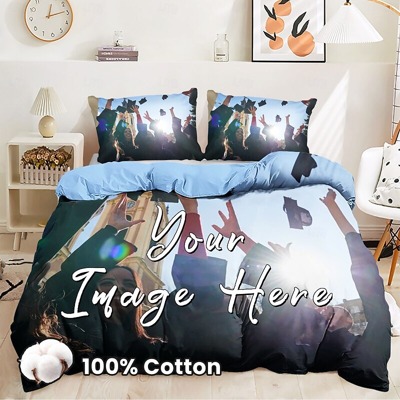 Graduation 100% Natural Cotton Customised Printed Bedding Set Best Graduation Gift Personalized Gift Duvet Cover Set Bedding Set Friends, Family