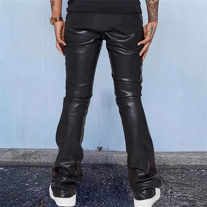 Men's Trousers Summer Pants Faux Leather Shorts Pocket Plain Comfort Breathable Vacation Daily Holiday Stylish Athleisure Black2