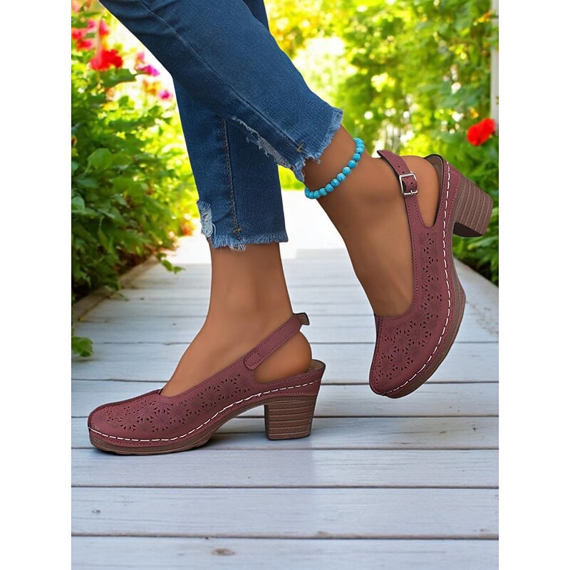 Women's Hollow-Out Slingback Sandals – Vintage Style Heeled Sandals for Weekend and Casual Outings2