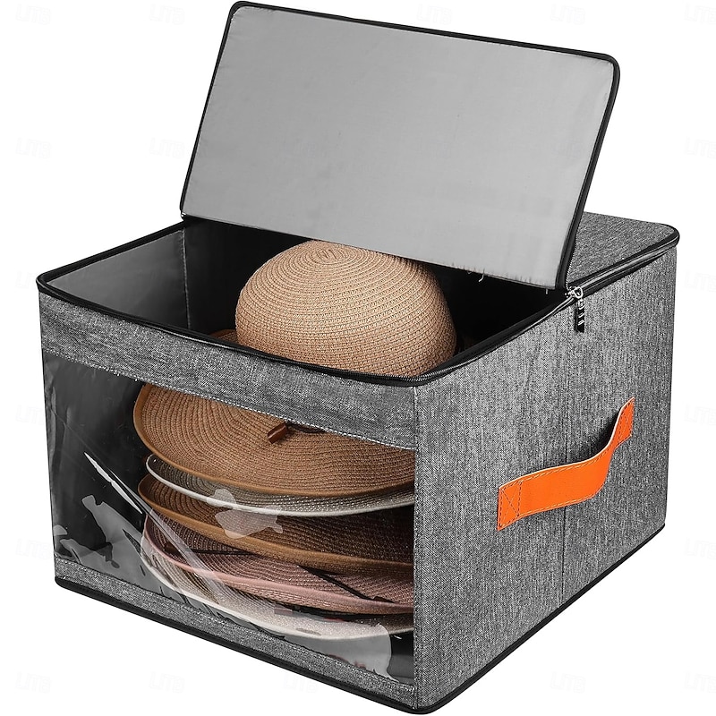 Hat Storage Box  Foldable Hat Organizer with Dustproof Lid, Large Capacity Travel Hat Carrier Case for Cowboy Hats, Wide Brim Hats, and Clothes, Closet Storage Bag