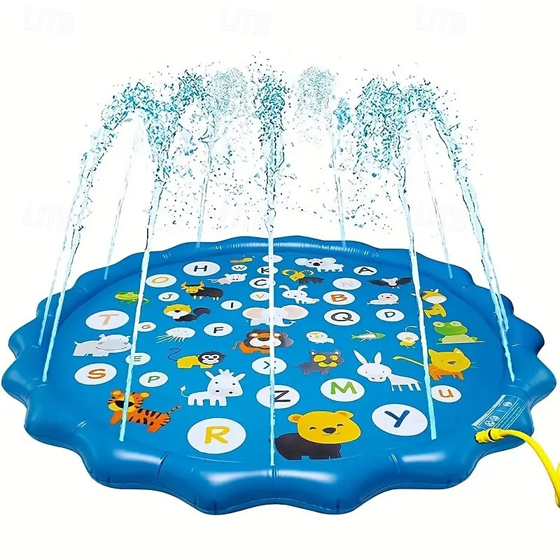 100cm/39.37in Extra Large Luxury Outdoor Toy - Portable Swimming Pool with Water Sprinklers Alphabet & Number Learning Mat Vibrant Rainbow Design PVC Material Ideal for Youngsters Aged 3-5 Summer2