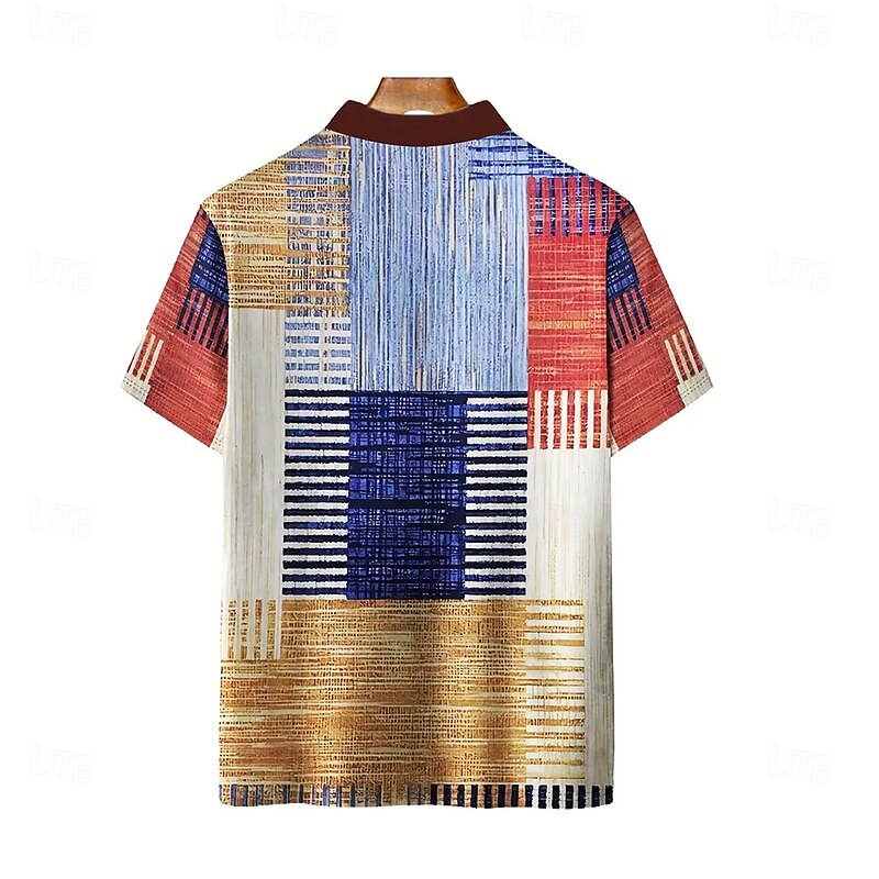 Men's Color Block Waffle Polo Shirts Short Sleeve Polo Shirts Collared Shirts Casual Outdoor Athleisure Daily Wear Buttons 3D Print Summer Yellow2