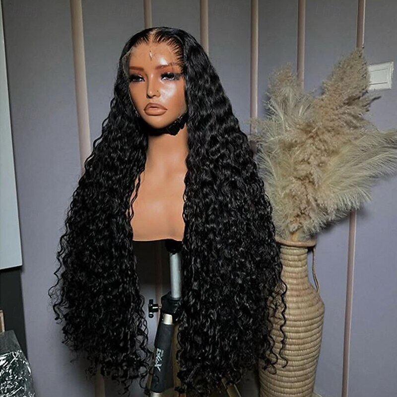 Human Hair 5x5 Closure 13x4 Lace Front Wig Free Part Brazilian Hair Water Wave Black Wig 130% 150% Density with Baby Hair 100% Virgin Glueless Pre-Plucked For Women Long Human Hair Lace Wig2