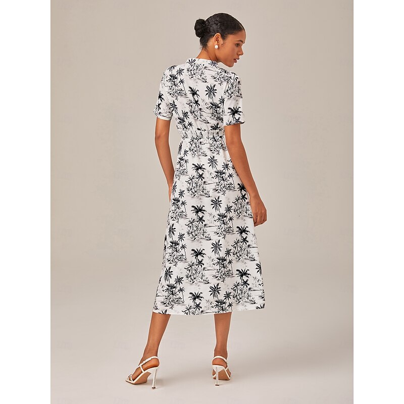 Black & White Beach Print Vacation-Style Midi Dress3