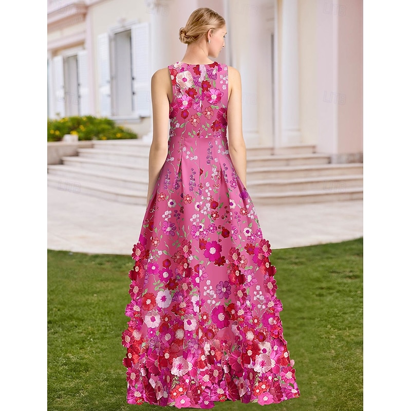 Embroidered Floral A-Line Evening Gown Elegant Dress Formal Gown Wedding Guest Floor Length Sleeveless V Neck Satin with Appliques2