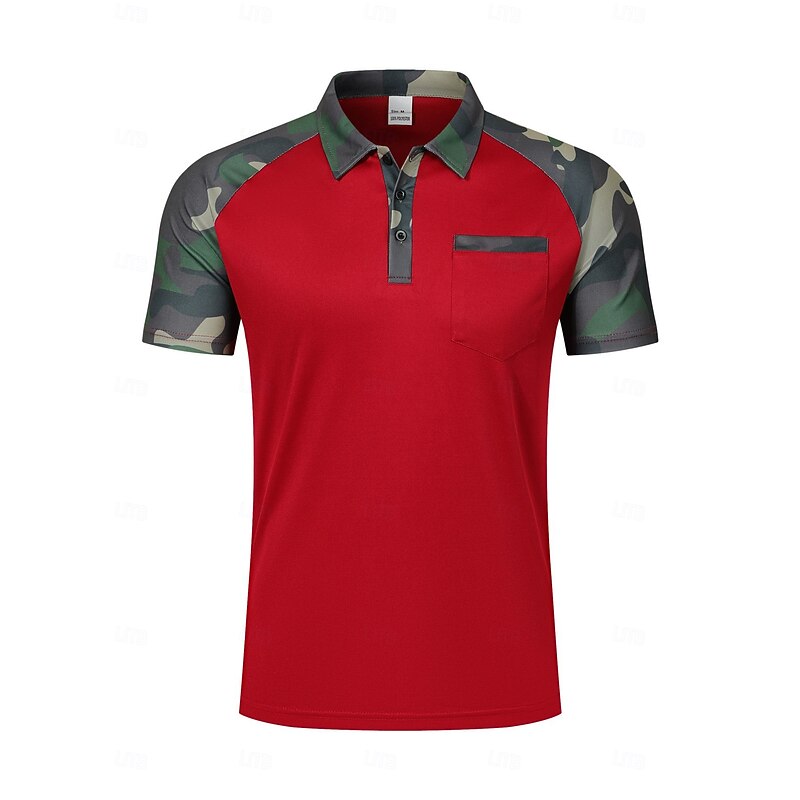Men's Polo Golf Shirt Business Casual Classic Short Sleeve Fashion Basic Camouflage Pocket Button Front Summer Spring &  Fall Regular Fit Black Red Navy Blue Khaki Polo2
