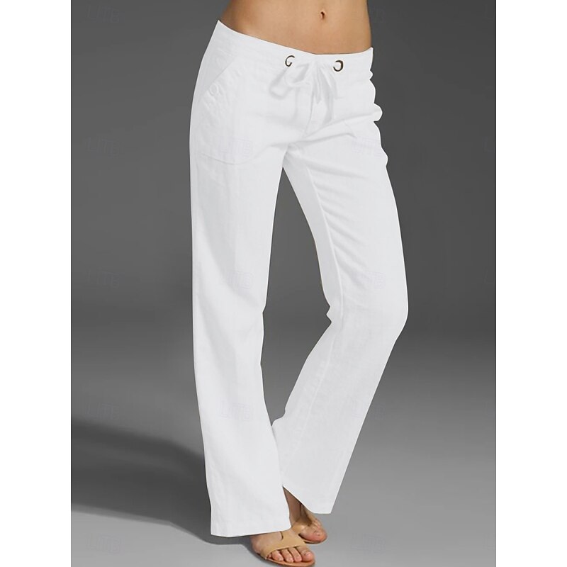 Women's Wide Leg Baggy Pants Chinos Fashion Basic Casual Full Length High Waist Solid Color Plain Pocket Comfy Soft Comfortable Micro-elastic Outdoor Street Light Gray Black White Red Summer Spring