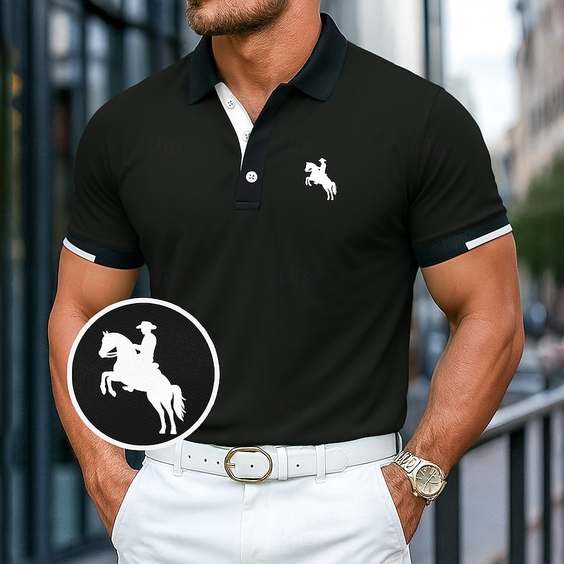 Men's Cotton Polo Shirt Golf Shirt Casual Ribbed Polo Collar Short Sleeve Fashion Basic Solid Color Sporty Logo Summer Regular Fit Dark Red Black White Blue Light Green Cotton Polo Shirt