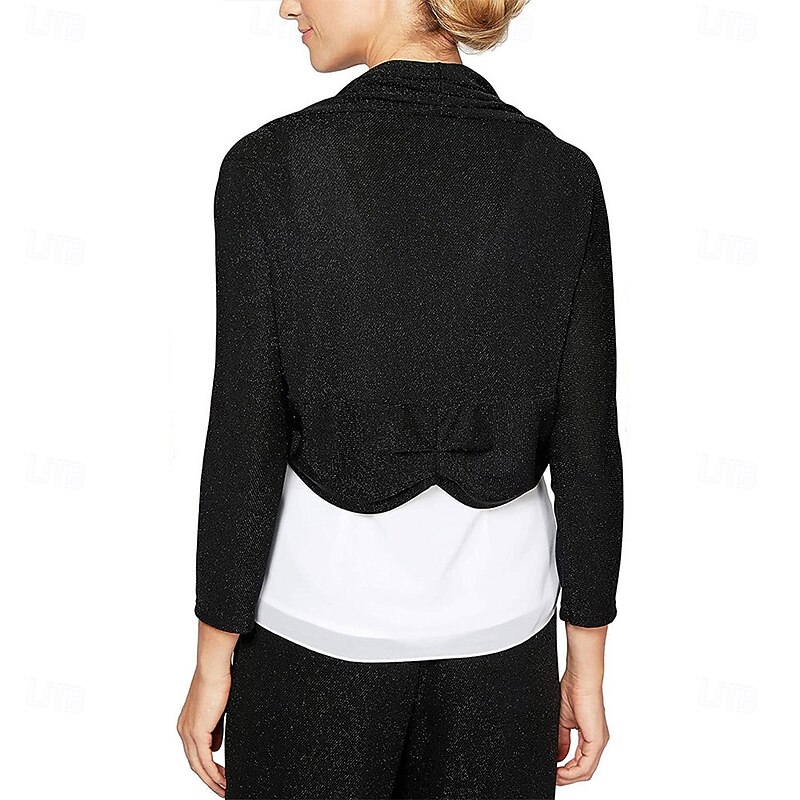 Summer Lightweight Chiffon Shawl For Women Wedding Vest For Ladies Sun Protection Blouse With Flash Collar Medium Length Sleeves4