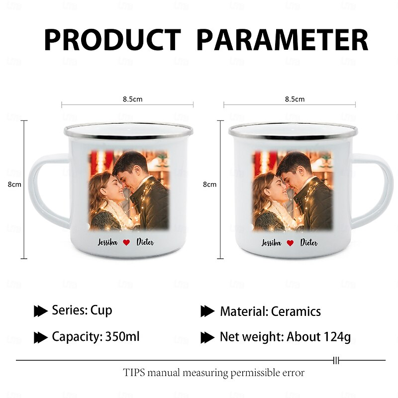 Personalized Photo Enamel Mug Custom Best Gift for Couple, Customizable with Photo and Name, Perfect for Daily Use, Unique Valentine's Day Gift, Ideal Christmas Gift for Lovers, Family, and Friends2