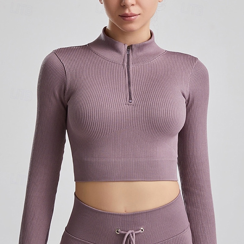 Women's Yoga Top Stand Collar Breathable Cropped Short Sleeve Sports Solid Color Top For Gym Workout Dance Pickleball Activewear4