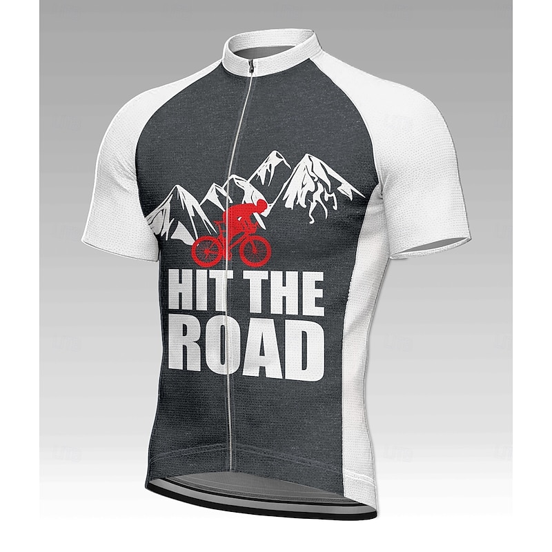 Men's Women's Cycling Jersey Graphic Geometric Letter & Number Short Sleeve Bike Tee Tshirt Top with 3 Rear Pockets UV Resistant Quick Dry Front Zipper Reflective Strips Sports Grey Clothing Apparel