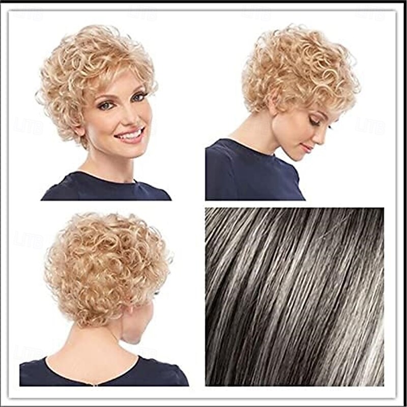 Wigs for Women Curly Hair Short Hair Golden Wig Headgear Natural Daily Use Hair Suitable for Middle-Aged and Old Women and Girls2
