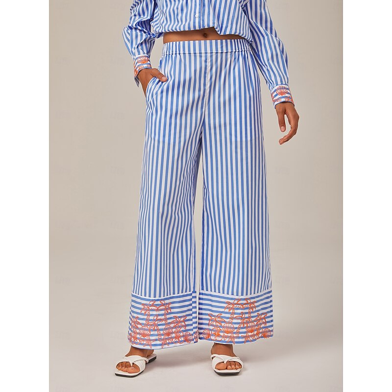 Summer Striped Embroidered Wide-leg Pants