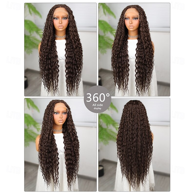 Synthetic Lace Wig Deep Curly Style 32 inch Pink Middle Part 13x4x1 T Part Lace Front Wig Women's Wig Dark Brown2