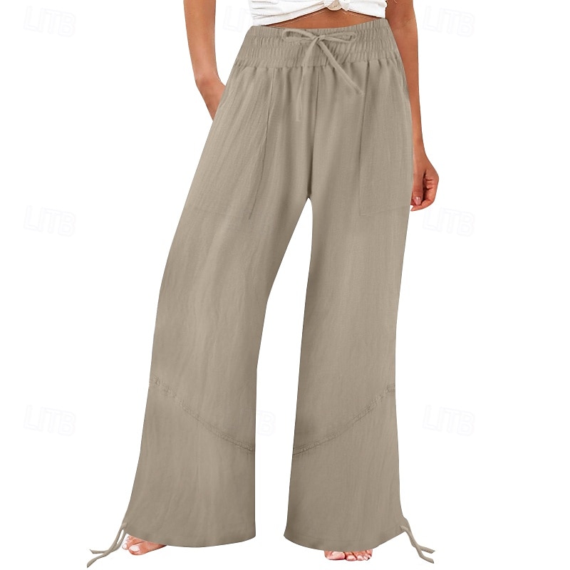 Women's Cotton Linen Shorts Linen-Inspired Pants Cotton Linen Pants Fashion Full Length Natural Plain Pocket Elastic Drawstring Design Comfy Outdoor Comfortable Outdoor Street Going out Orange red