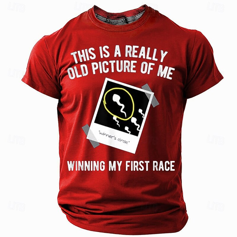 Men's Funny Graphic T-Shirt: 'Winning My First Race' Conception Sperm Humor Tee3