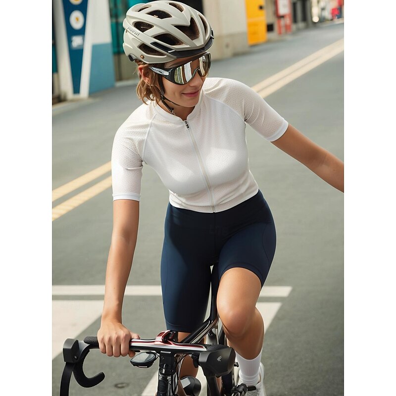Women's Cycling Jersey Solid Color Graphic Short Sleeve Bike Jersey Top with 3 Rear Pockets Sunscreen UV Resistant Quick Dry Reflective Strips Sports Forest Green Black White Clothing Apparel