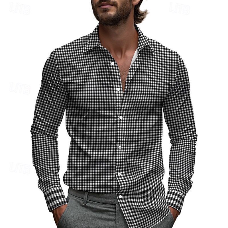 Men's Shirt Summer Shirt Casual Shirt Beach Shirt Button Up Shirt Black Yellow Red Long Sleeve Plaid Lapel Vacation Hawaiian Button-Down Clothing Apparel Polyester Fashion Casual Comfortable2