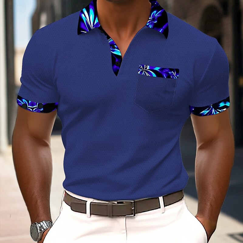 Men's Graphic Polo Short Sleeve Polo Shirts Collared Shirts Business Casual Outdoor Athleisure Daily Wear Buttons Pocket 3D Print Summer Black Blue Gray2