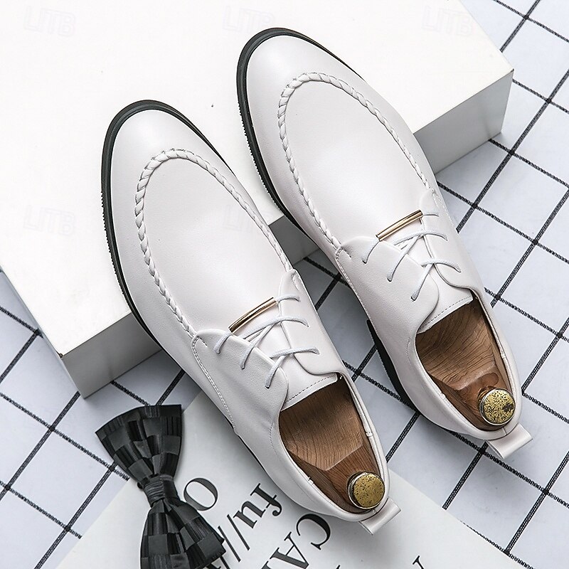 Men's White Lace-Up Shoes - Sleek and Comfortable Formal Shoes for Weddings, Dance Parties and Special Occasions2
