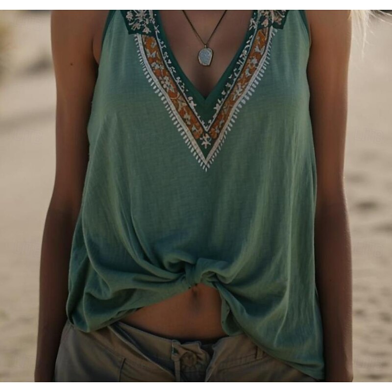 Women's Camisole Tank Top Graphic Bohemia Tropical Daily Sleeveless Crew Neck Regular Tops Daily Holiday Going out Green Summer3