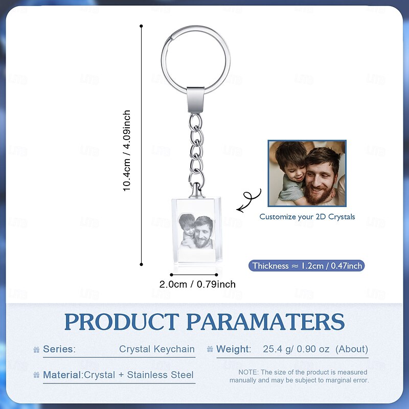 Personalized 2D Crystal Keychain Custom Best Gift for Mom – Custom Photo Engraved Pendant for Wife, Grandparents, Family, or Friends3
