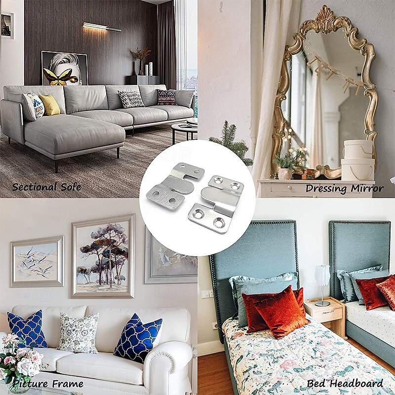 12pcs/6Pairs Interlocking Flush Mount Bracket Picture Hanging Hooks Stainless Steel Heavy Duty Photo Frame Hook Large Picture Hanger Hanging Buckle Furniture Connector Headboard Wall Mounting Hardware4