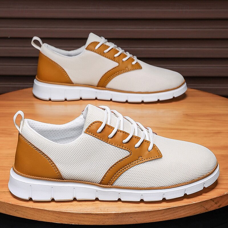 Men's Canvas and PU Leather Oxford Sneakers – Comfortable Lace-Up Casual Shoes for Work, Travel  and Spring Outfits2
