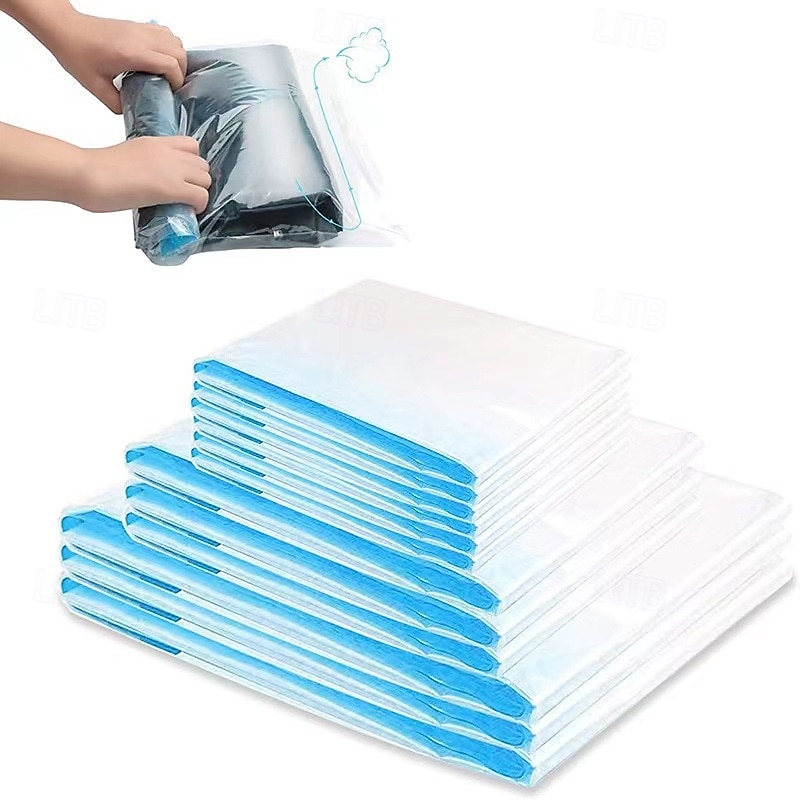 10 Pack Travel Vacuum Bags for Clothes, 3 Sizes, Vacuum Bags, Space Saver, Leakage, Reusable, Travel Bags for Clothes