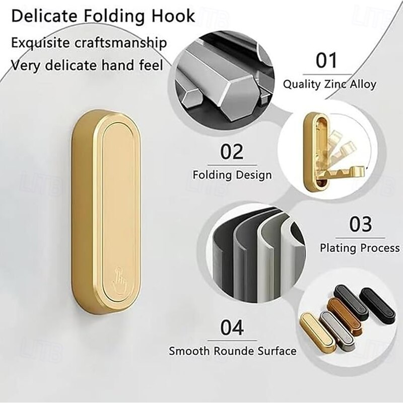 2pcs Folding Wall Hooks Folding Coat Hooks Space-Saving Foldable Hook Bathroom Towel Hook Wall Mounted for Hanging Coat Towels Clothes Hat Bags Keys4