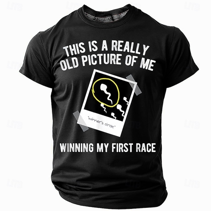 Men's Funny Graphic T-Shirt: 'Winning My First Race' Conception Sperm Humor Tee4