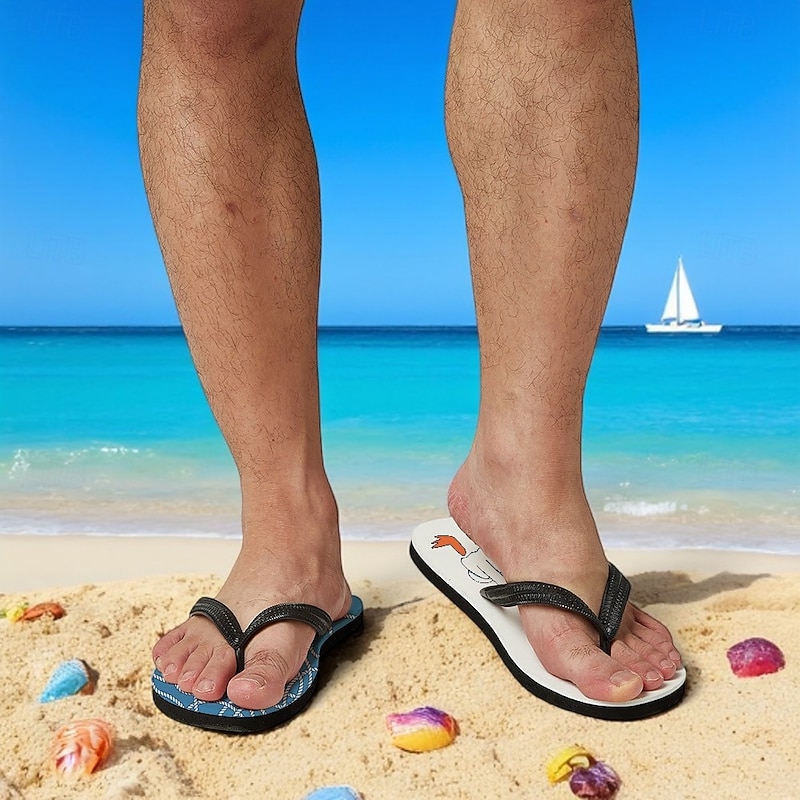 Men's Flip-flop Sandals with Goose Design and Rope Pattern – Laid-back Beach Style for Men during Beach Outings and Summer Activities3