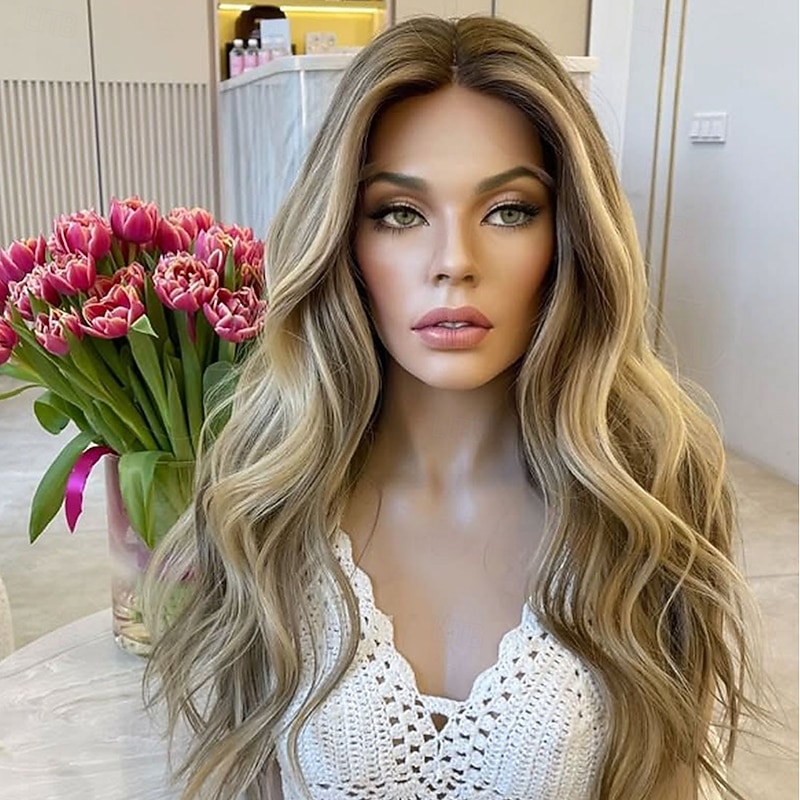 Remy Human Hair 5x5 Closure 13x4 Lace Front Wig Free Part Brazilian Hair Wavy Blonde Wig 130% 150% Density Ombre Hair Highlighted / Balayage Hair Natural Hairline Glueless Pre-Plucked For Women Long4